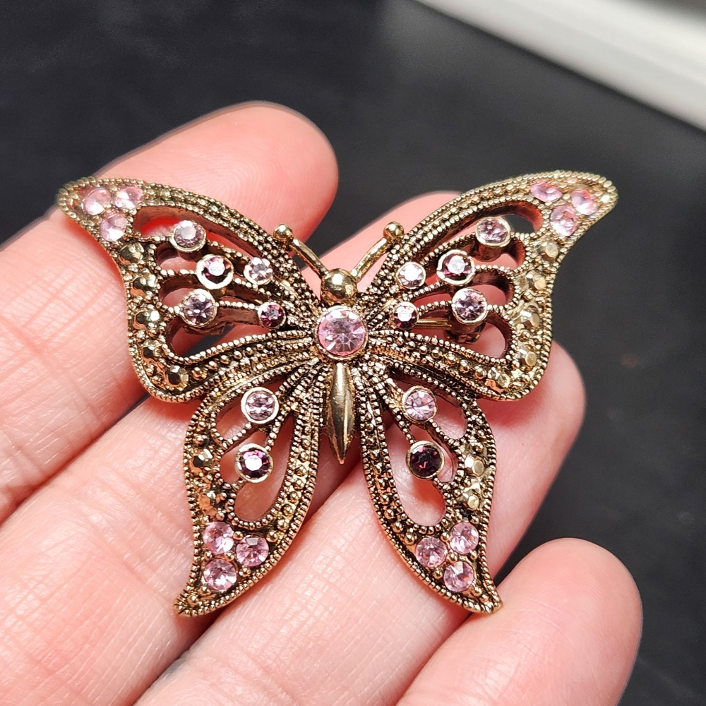 Purple Rhinestone Butterfly Brooch